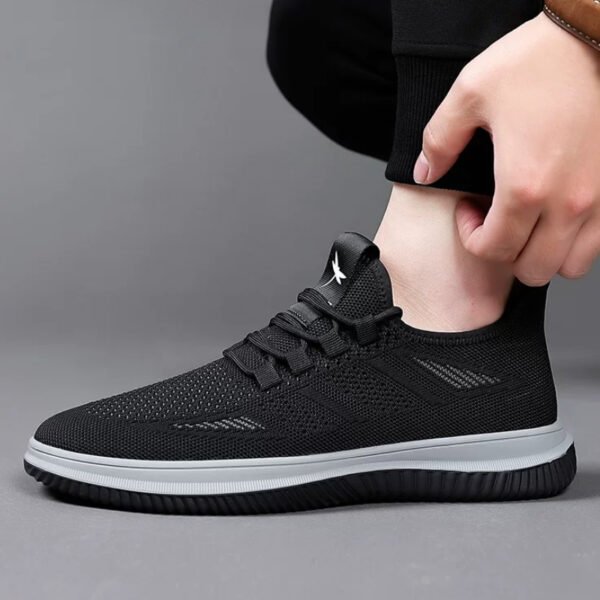 Lightweight hollow fly knit mesh upper delivers superior breathability. Elastic no-tie shoelaces for easy slip-on. Non-slip cushioned rubber outsole, ideal for daily commute, walking and casual outdoor activities.