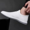 Slip-on fly knit mesh sneakers for men. Hollow breathable upper, easy slip-on design without laces. Lightweight cushioned non-slip sole, great for daily walking, commute and casual wear.