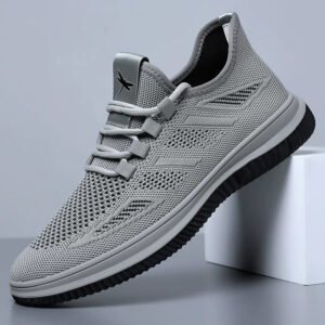 Lightweight hollow fly knit mesh upper delivers superior breathability. Elastic no-tie shoelaces for easy slip-on. Non-slip cushioned rubber outsole, ideal for daily commute, walking and casual outdoor activities.