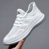 Lightweight hollow fly knit mesh upper delivers superior breathability. Elastic no-tie shoelaces for easy slip-on. Non-slip cushioned rubber outsole, ideal for daily commute, walking and casual outdoor activities.